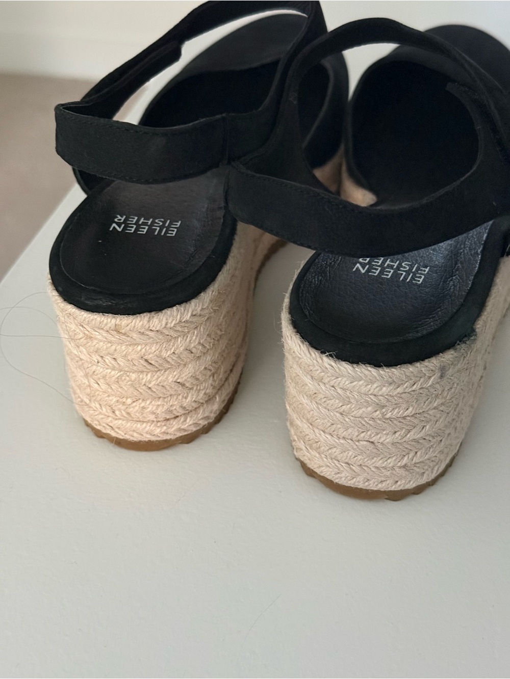 Eileen Fisher Nessa Black Espadrille Wedge Sandal Size 10 - Picture 4 of 11